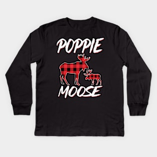 Red Plaid Poppie Moose Matching Family Pajama Christmas Gift Kids Long Sleeve T-Shirt